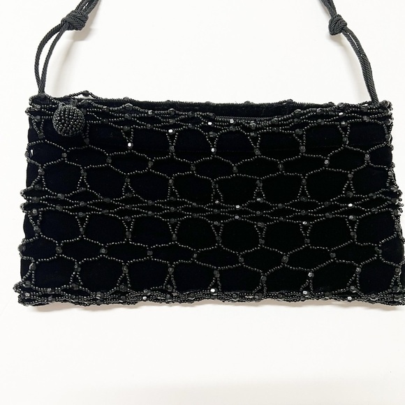 Franchi Womens 90s Y2K Vintage Black Criss Cross Mesh Beaded Square Clutch Bag - Picture 2 of 7